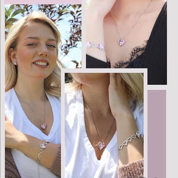 Infinity Love Heart Pendant Necklace Crystal Rhinestone Birthstone - Picture 3 of 4